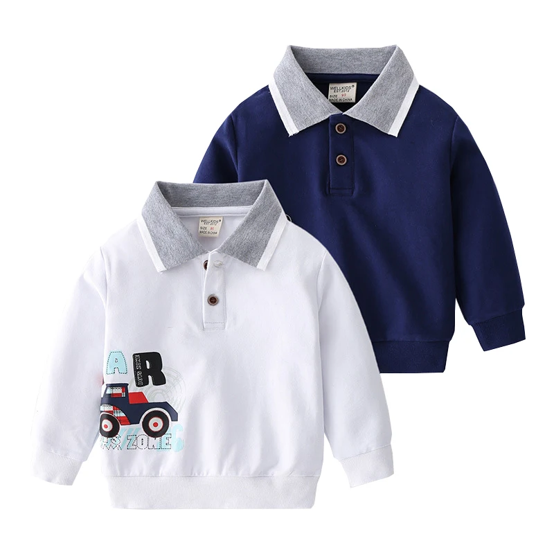 Cute Cartoon Boys Polo Tshirt 100% Cotton Toddler Sweatshirt Turn Down Collar Baby Tops Tee Children Shirt Kids Clothes