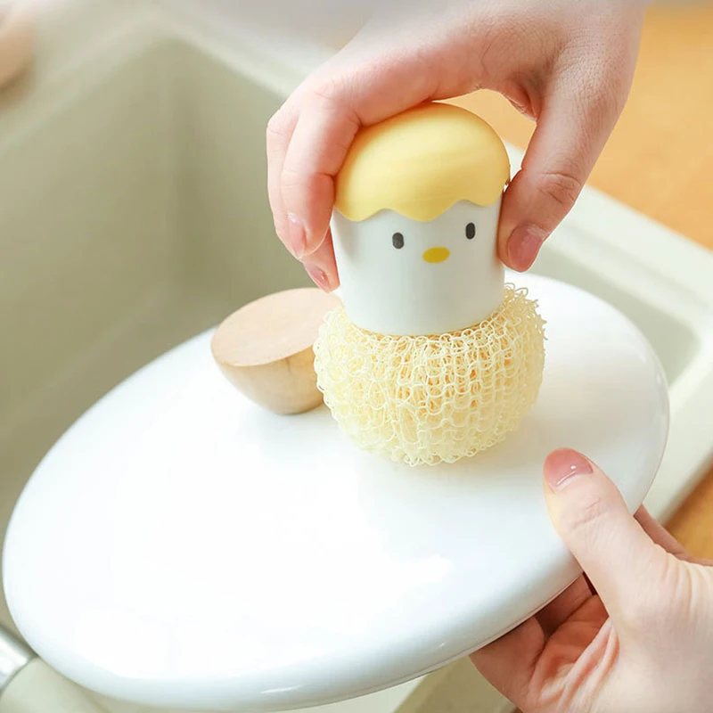 Cute Egg Kitchen Cleaning Brush Silicone Dishwashing Brush Fruit Vegetable Cleaning Brushes Pot Pan Sponge Scouring Pads