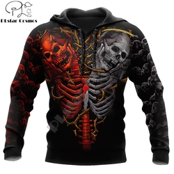 Sudadera con capucha para hombre, ropa deportiva informal con estampado 3D de tatuaje de calavera gemela, con cremallera, Unisex, de otoño, DW836