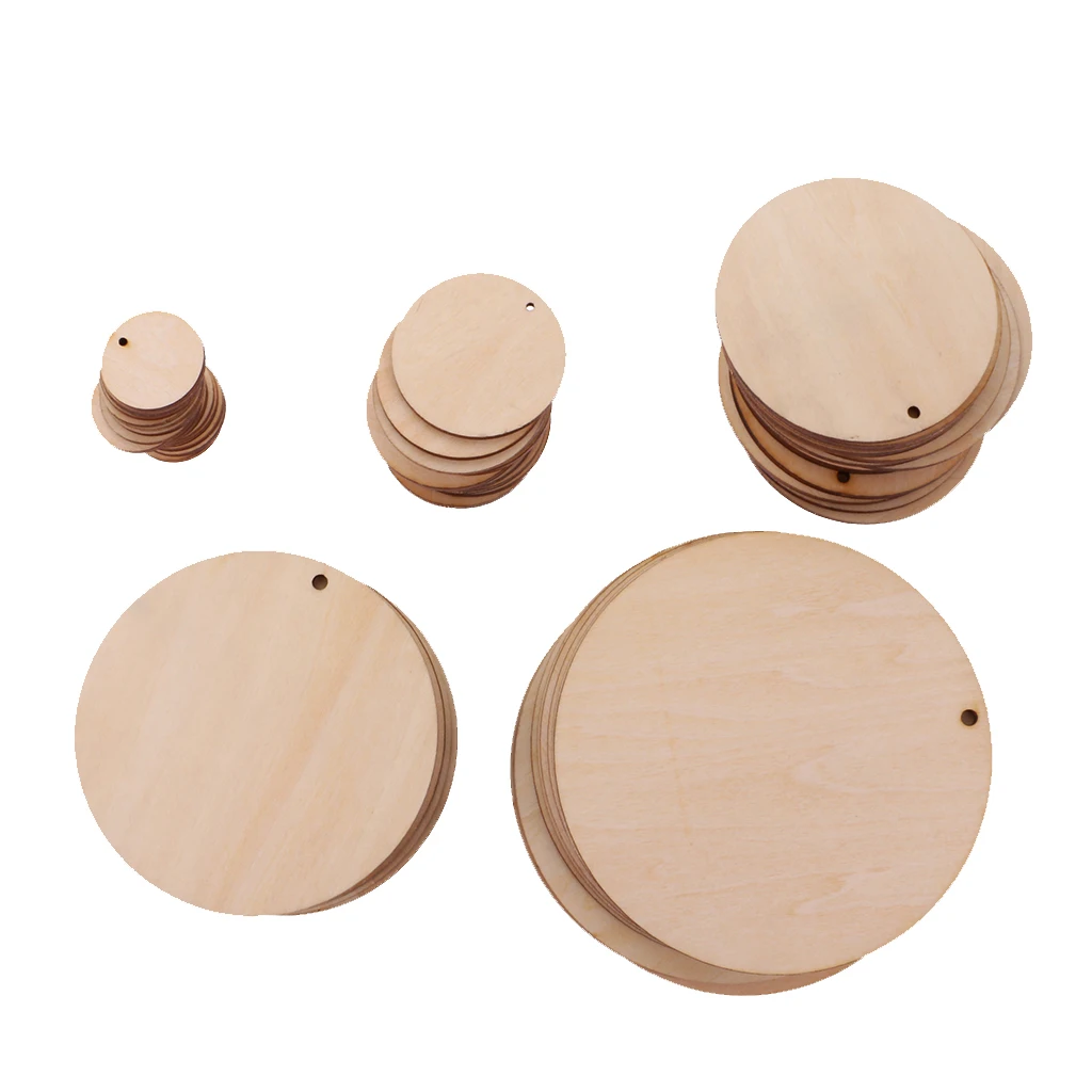 10/25/50/100pcs Round Unfinished Wood Pieces Slice With Hole For Art DIY Crafts Tags Party Classroom Board Kids Panting Crafts