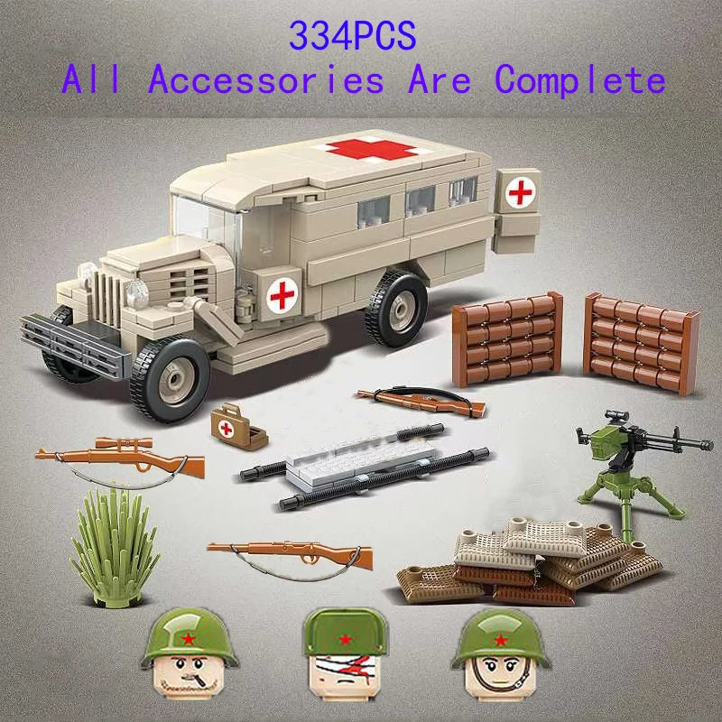 WW2 Building Blocks Car Military Off-road Vehicle Ambulance Antiaircraft Gun Truck Solider Figures Gifts Weapon Gun Toys For Kid