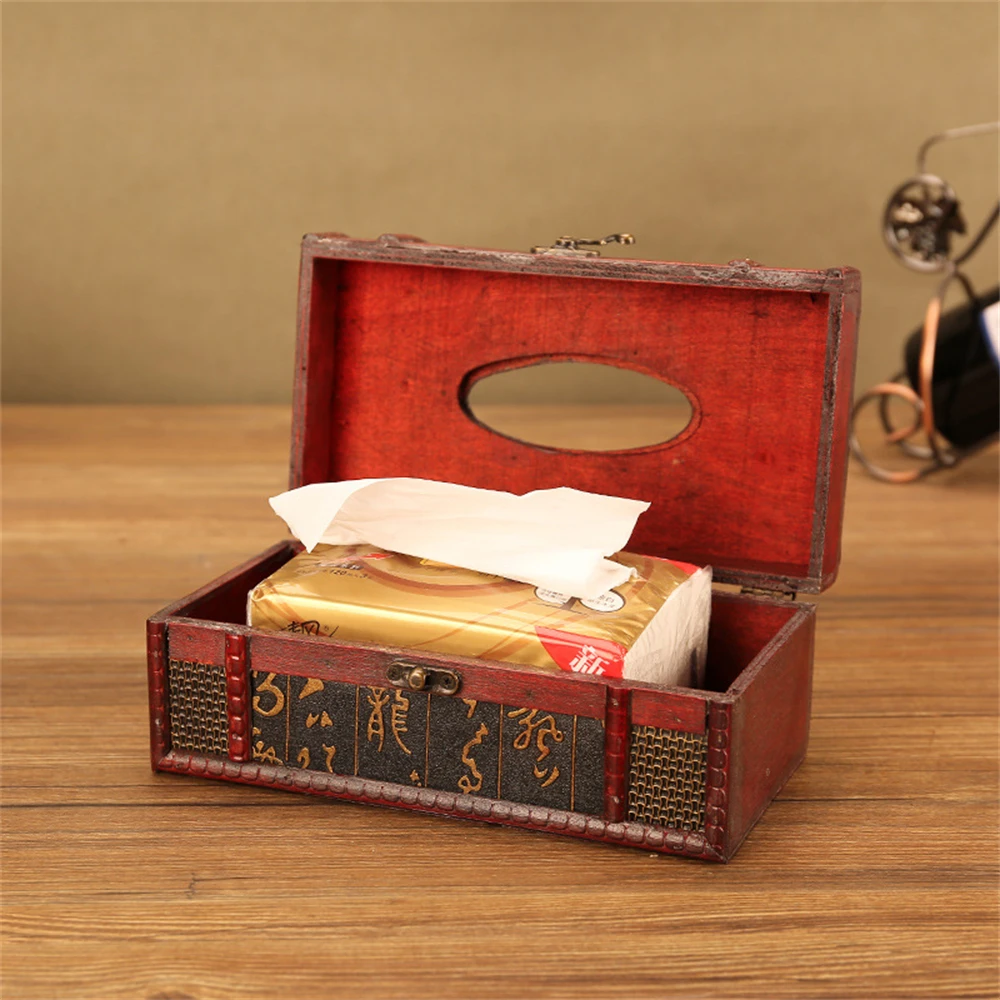 Retro Wooden Tissue Case for Home, Hotel Decorative Organizer, Rectangular Napkin Holder, Wooden Storage Box, Toilet and Kitchen