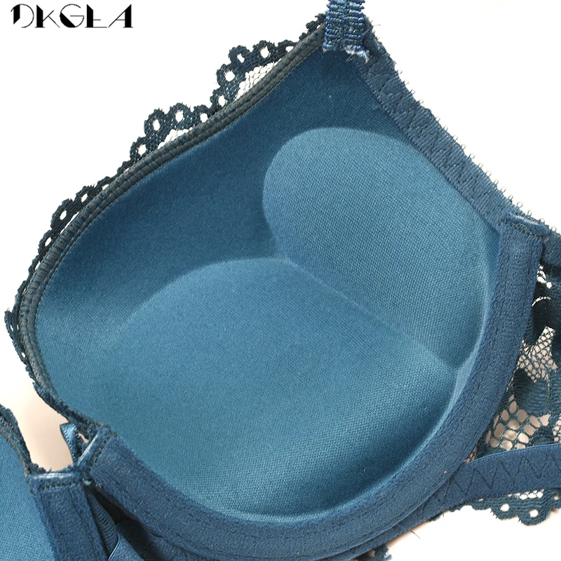 Embroidery Sexy Underwear Set Lace Blue Brassiere A B C Cup Thick Cotton Women Push Up Bra and Panties Set Brand Lingerie Deep V images - 6