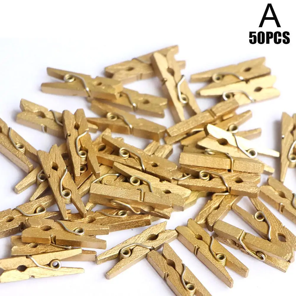 50PCS/Pack Gold Silver Black Christmas Photo Wall Mini Wood Clothespin Clip Wooden 25mm Small Environmental O2Q5