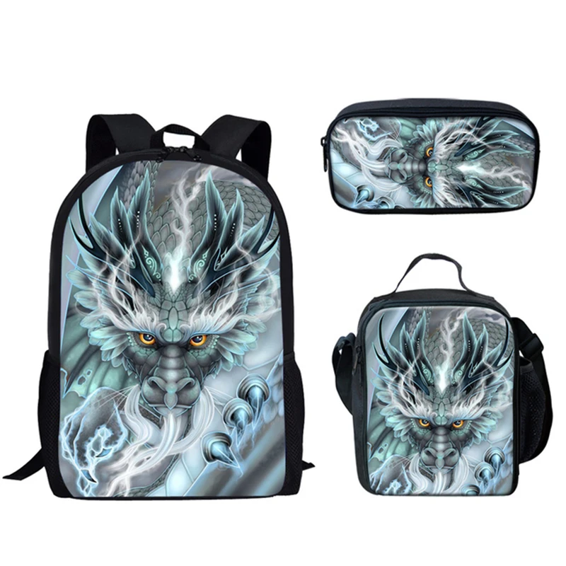 La escuela de moda bolsas 3 unids/set dragón fresco 3D impresión adolescente mochila para niños libro bolsa mochila bolso