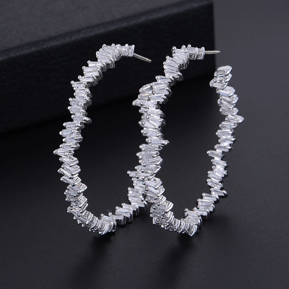 

Luxury 925 Silver Iregular Geometry Circle Trendy white Simulated Diamond Gemstone Women Wedding Earrings Jewelry Addiction