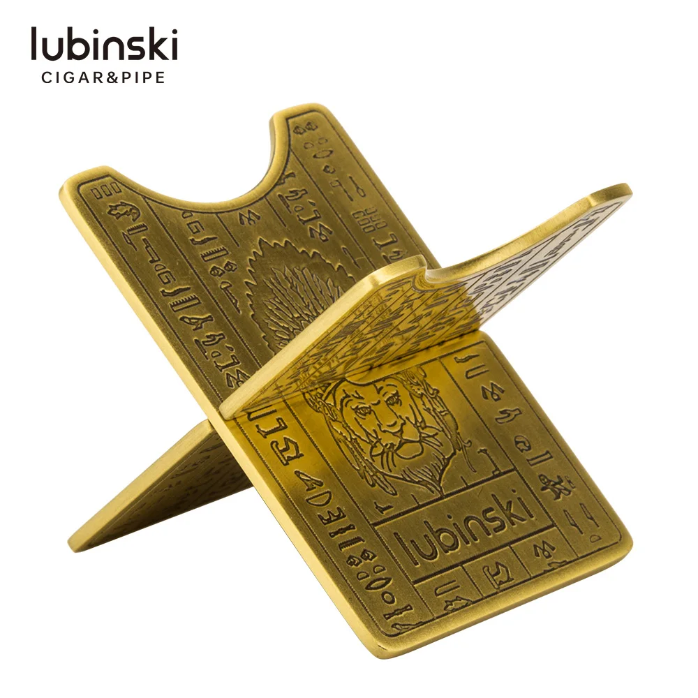 LUBINSKI Cigar Ashtray Holder Gadgets Copper Foldable Pocket Portable Travel Gold Cigar Stand Tray With Leather Case