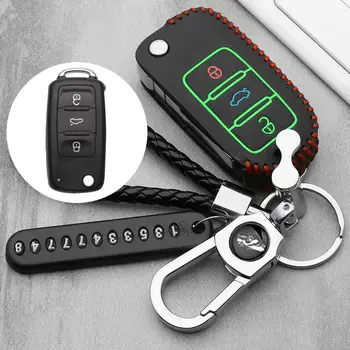 皮革車鑰匙套適用於大眾 polo 帕薩特高爾夫 5 6 捷達 tiguan Gol CrossFox Plus Eos Scirocco Beetle 8 最佳銷售 福斯高爾夫Plus配件 - №6