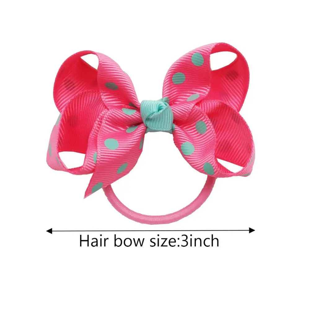 12 PCS Baby Hair Ties 3Inch Grosgrain Ribbon Polka Dot Bow Elastic Hair Bands Ties Ponytail Holders Hair Accessories for Infants