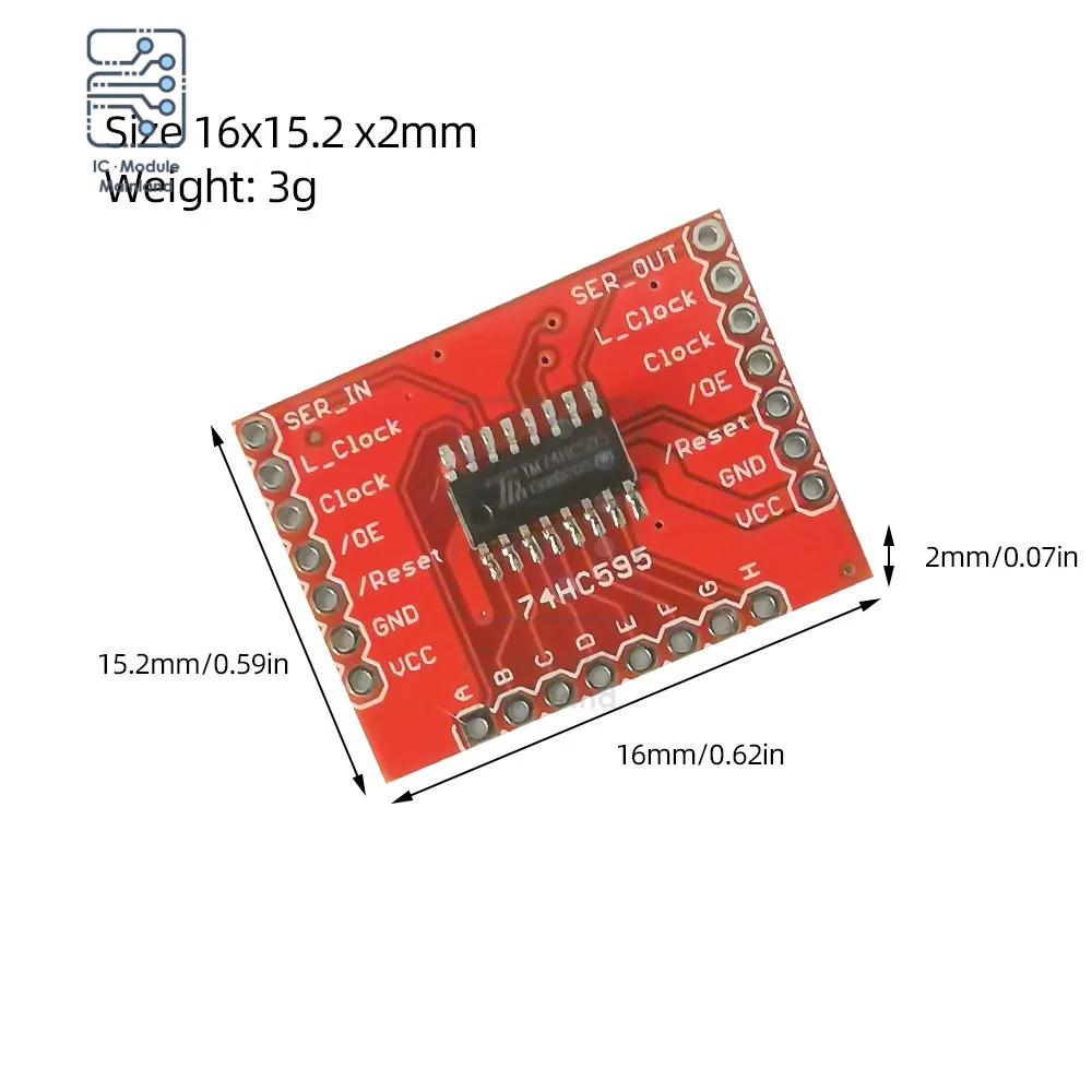 DC3.3-5V 74HC595 Modul Ekspansi Pergeseran Daftar + Pin Header Konsumsi Daya Rendah Standar Serial (SPI) Antarmuka