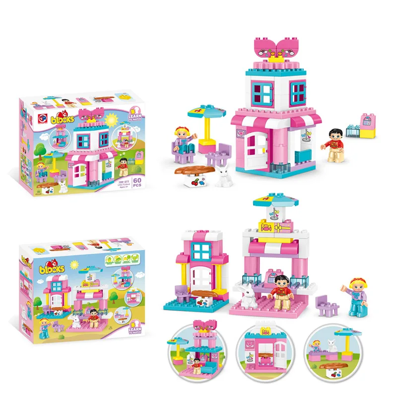 60Pcs Duploed Classic Princess Dream Pink Girls Family House Building Blocks DIY City Bricks Education Toys For Children