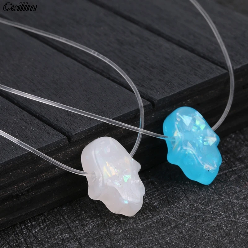 Fashion Blue White Hamsa Opal Necklace Women Hand Of Fatima Pendant Necklace Transparent Fish Line Choker Collier Femme Jewelry