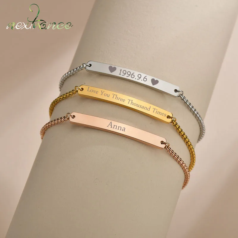 Nextvance Fashion Stainless Steel Adjustable Customized Words Engraving Letter Name Bracelet Gold Color Couple Bangles Jewelry