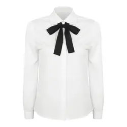 New Fashion Female Elegant Bow Tie White Blouses Chiffon Peter Pan Collar Casual Shirt Ladies Blouse summer blouses for women