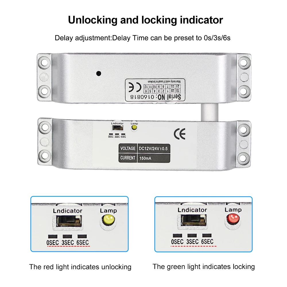 DC12V Electric Bolt Lock Drop NC Fail-safe Electric Gate Electronic Mortise Door Locks with Time Delay, for Wooden Metal Door