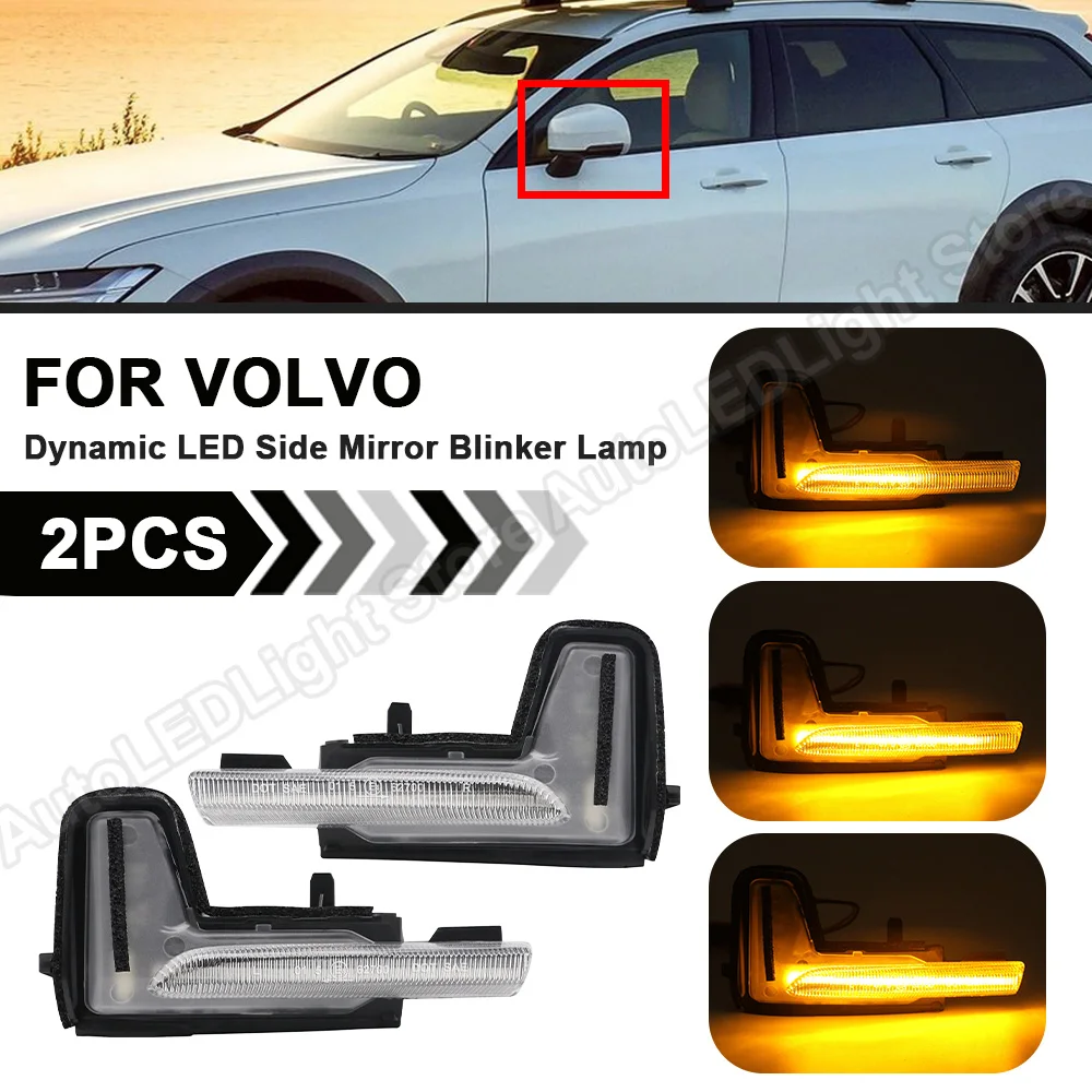 

2Pcs For Volvo XC90 XC60 V90 Cross Country 2017-2021 LED Sequential Dynamic Flowing Side Mirror Blinker Light Turn Signal Lamp