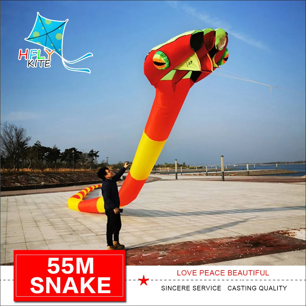 New arrival 55M 3D solid soft inflatable snake kite for audlts large big outdoor fun toys animal kites