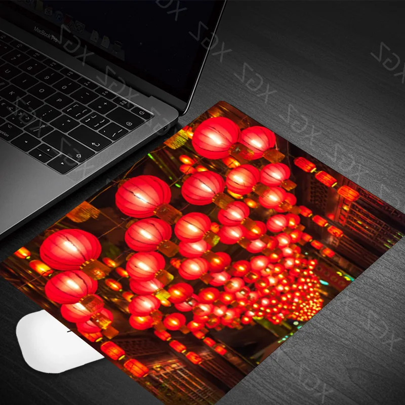 Yzuoan Chinese Style Art Lantern Pattern Mouse Pad Game Non-slip Notebook Computer Office Desk Pad Keyboard Pad Small Size Pad