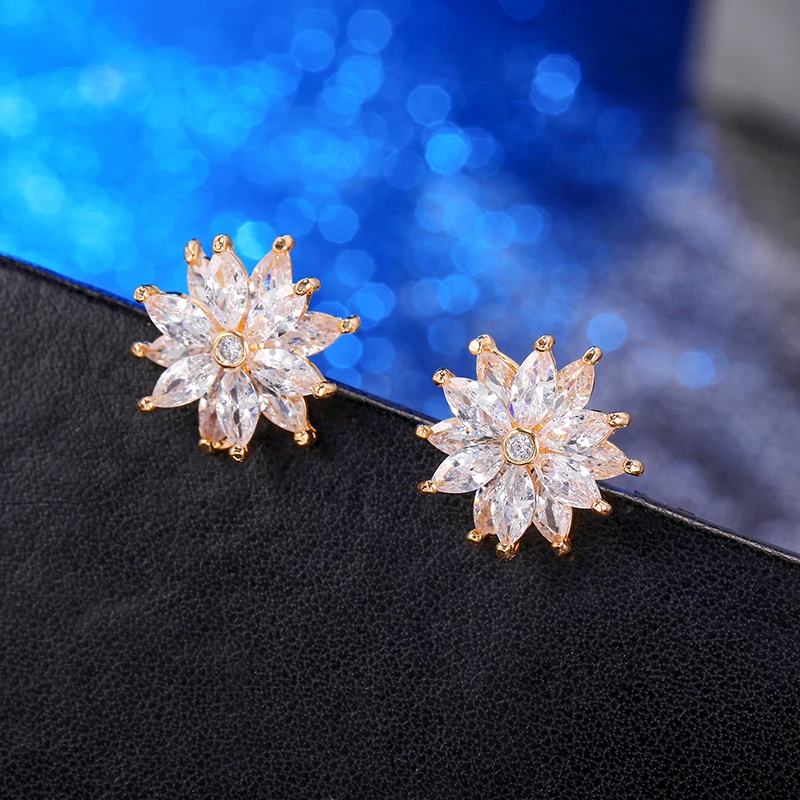 Trendy Luxury Cubic Zircon Crystal Sun Flowers Clip On Earrings Without Piercing for Women Wedding Party Brincos oorbellen 2023