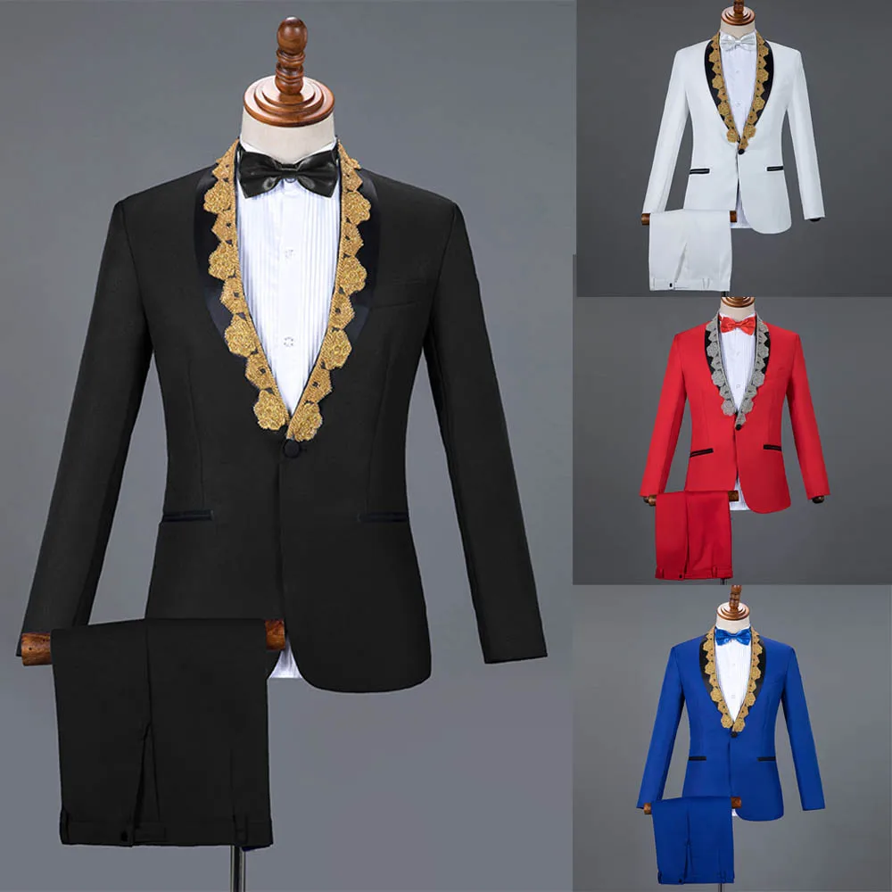 

Unique Men's Suits 2 Pieces Sequins Stage Host Singers Men's Performance Costumes Emcee Costumes Prom Wedding Groom Groomsman