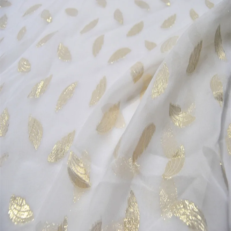 Shiny Fashion Summer Spring SIilk Lurex Fabric Metallic Gold Wing Patterns White for Women Shawl Shirt Dresses