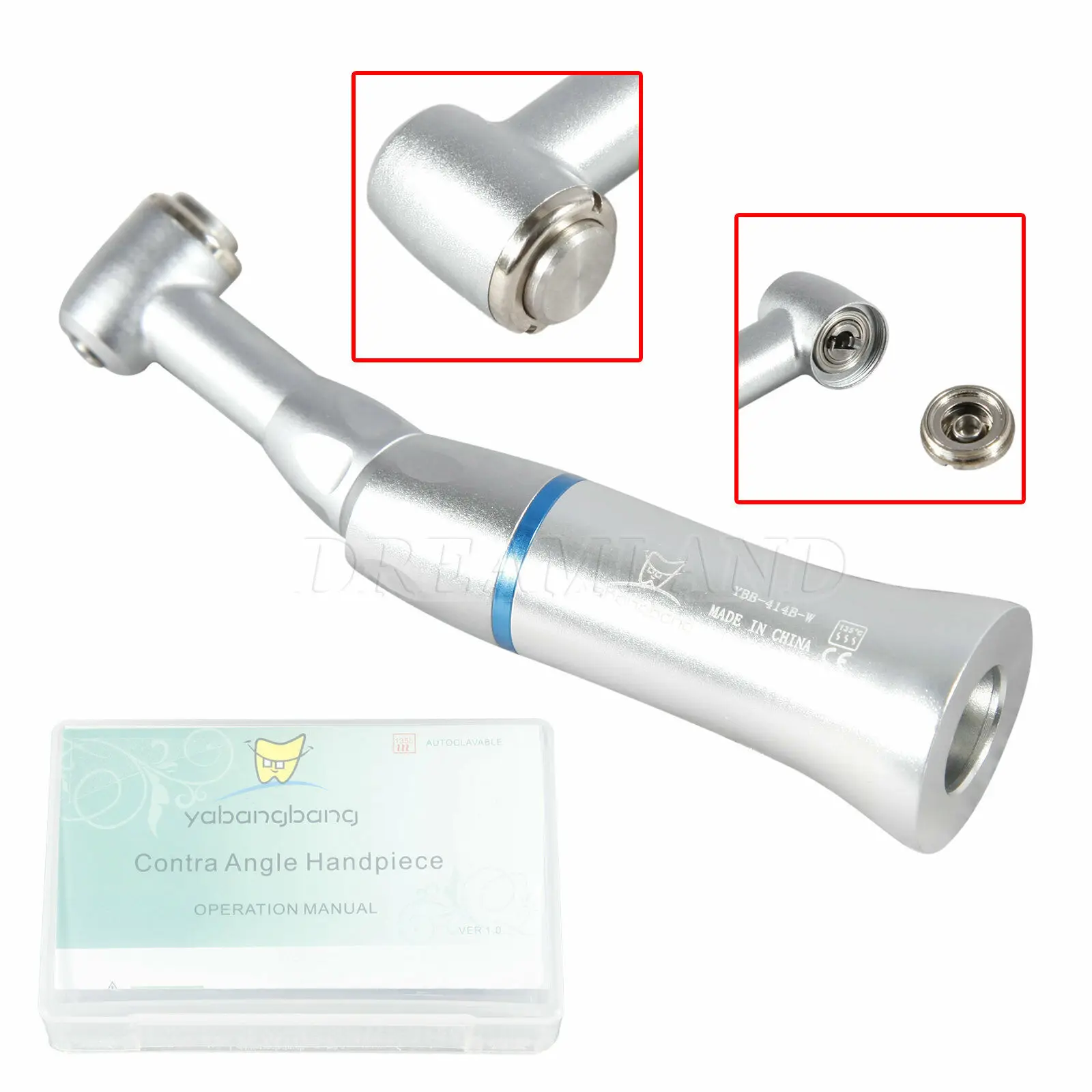 Dental Low Speed Contra Angle Handpiece 20,000rpm Push Button 1:1 Direct Drive Gear Ratio Apply for CA Burs ø2.35mm