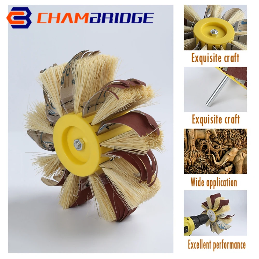 160mm 6mm Shank Mounted Sisal Emery Cloth Bristle Grinding Buffing Brush Polishing Wheel for Wood Primer Sanding