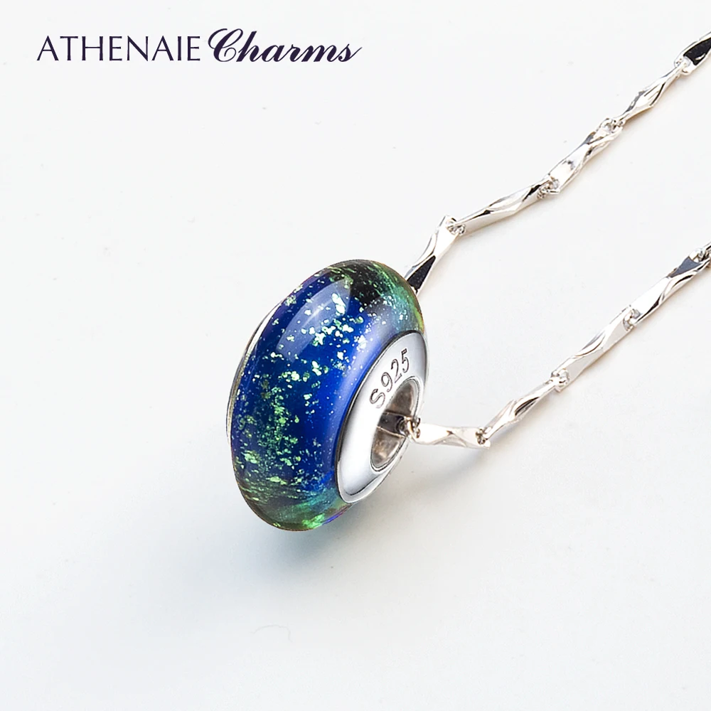 ATHENAIE Genuine Murano Glass 925 Silver Core Gold Sand Charms Bead Fit All European Bracelets Color Blue Gift For Christmas Day