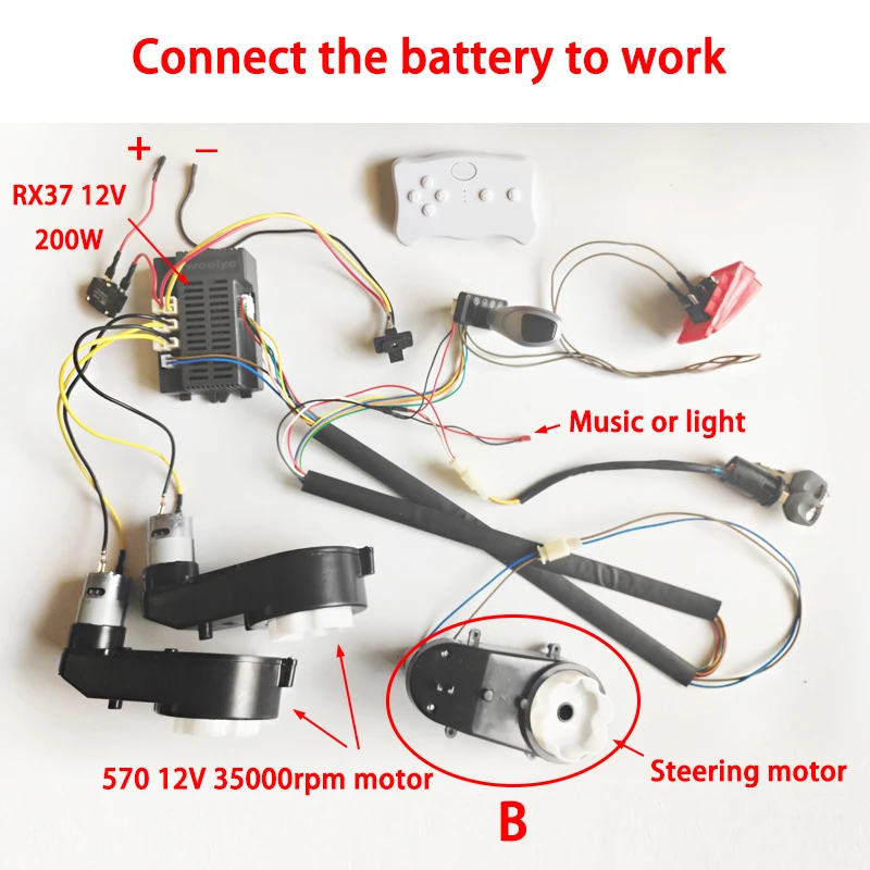 Children Electric Vehicles Wiring Harness DIY With RX30 RX18 Remote Control Kit and 12V 24V RS550 Gearbox Ride On Toys Car Parts image 3