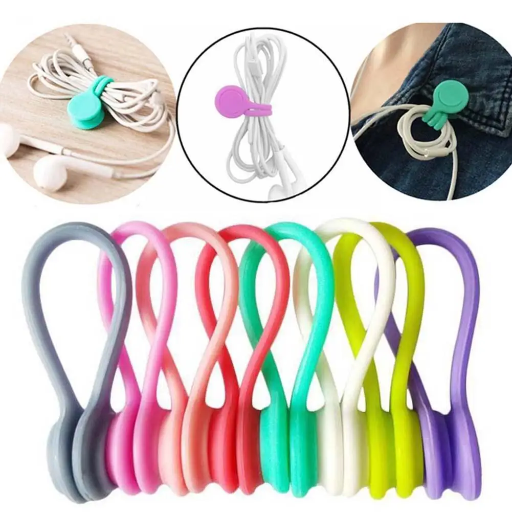 Portable Solid Color Silicone Magnetic Cable Winder Fixed Buckle Hanging Earphone Hub Cord Holder Desktop Wire Organizer