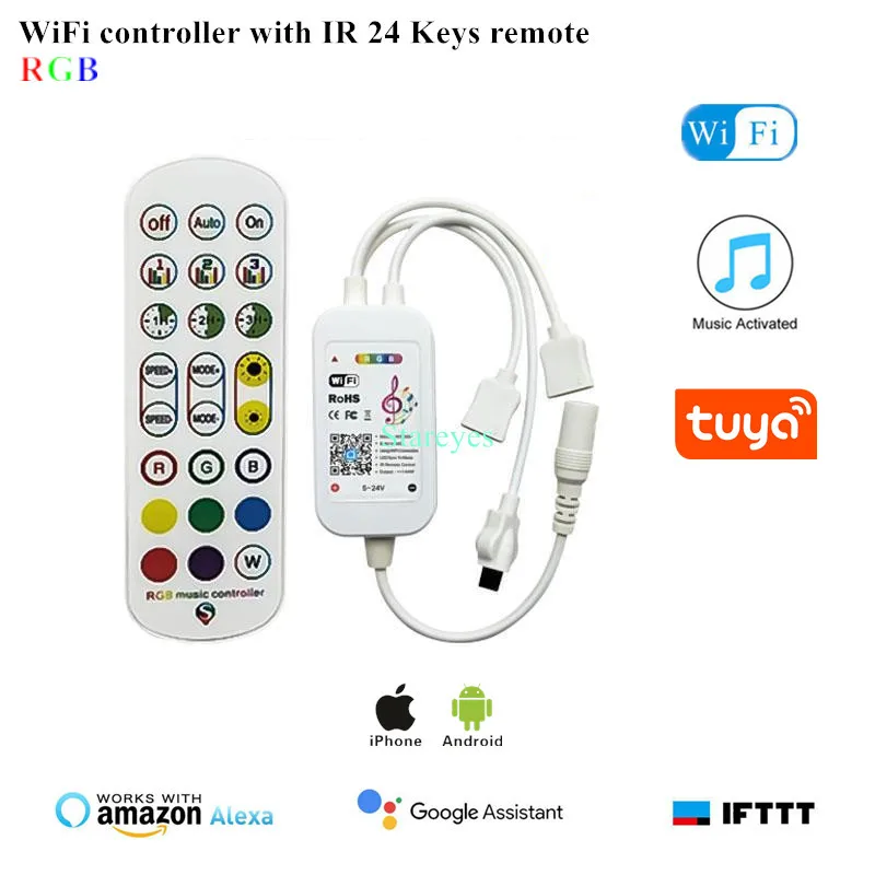 Controlador remoto inalámbrico Magic Home WiFi, atenuador DC5V, 12V, 24V, un solo color, RGB, RGBW, Alex, Tuya, Control remoto para tira LED