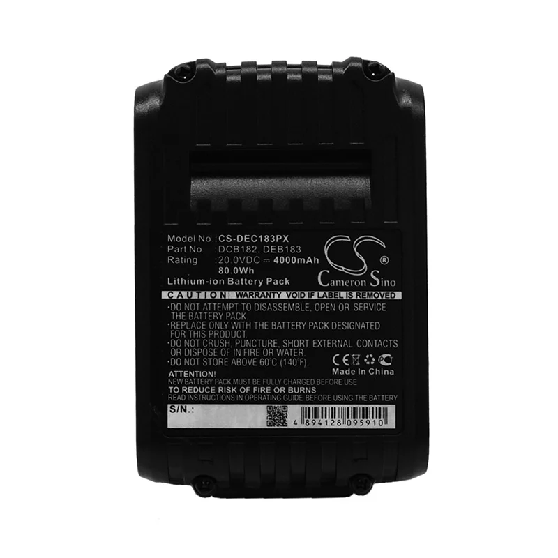 

Cameron Sino Battery for Dewalt DCB182 183 184 fits Klein Tools BAT207T13 207T23 DCD740 Power Tools Replacement battery 4000mAh