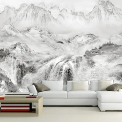 Custom Self-Adhesive Waterproof Wallpaper 3D Black And White Marble Artistic Landscape Painting Photo Mural Living Room Stickers