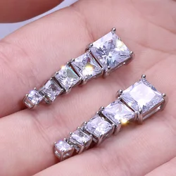 Huitan High Quality Stud Earrings Square Brilliant Cubic Zircon 5 Different Size Available Trendy Romantic Earring For Lady