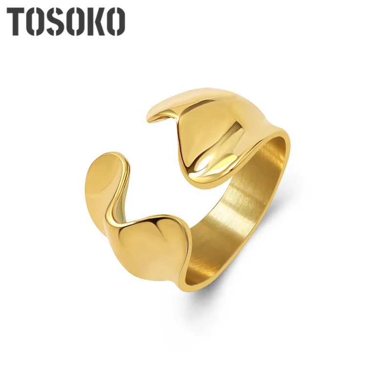 

TOSOKO Stainless Steel Jewelry Special Sshaped Opening Ring Women's Fashion Simple Ring BSA164