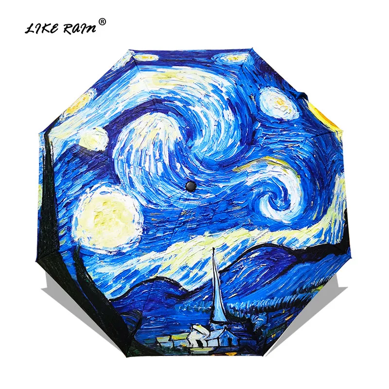 LIKE RAIN Van Gogh Oil Painting Umbrella Rain Women Brand Paraguas Creative Arts Parasol Female Sun And Rain Umbrellas YHS01