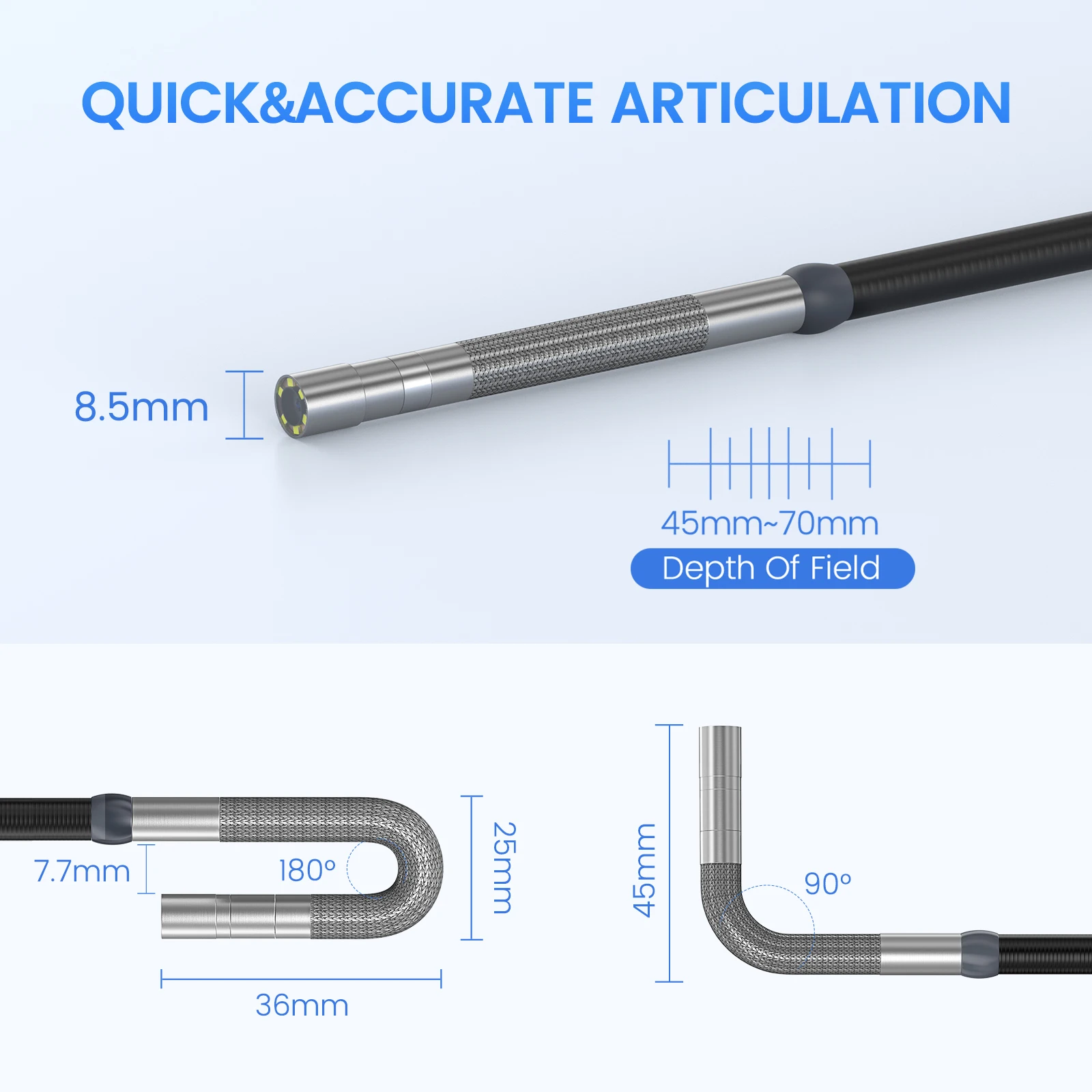 Teslong Articulating Borescope, Multifunctional Two-Way 180 Degree Steering Endoscope Cars Inspection Camera-8.5mm/1m