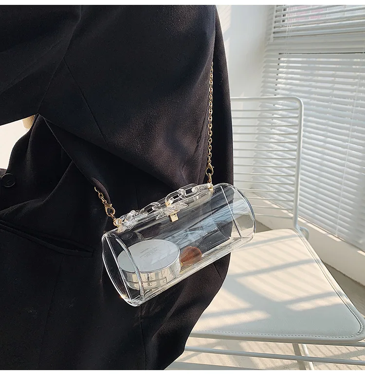 Akrylowy łańcuch przezroczyste pudełko torebka typu Jelly Bag indywidualnych z łbem sześciokątnym przezroczysty PVC torebki damskie Mini wieczór projektant Crossbody duże torba z rączkami