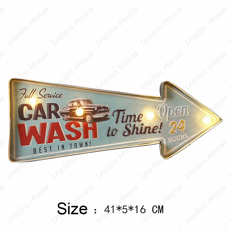 American Retro LED Neon Light Sign, Vintage Metal Signs, Restaurant, Cafe, Garage, Shop Guide, Car Wash, Popcorn Plate, N382