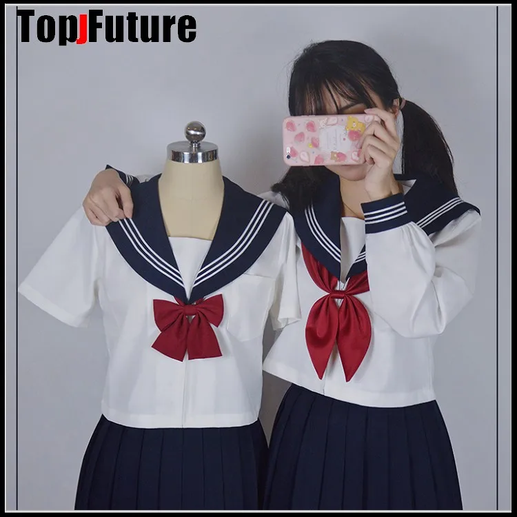 プリーツスカート付きレザドックスセーラースタイルユニフォーム,日本の学生服,jkユニフォーム,ネイビースーツ