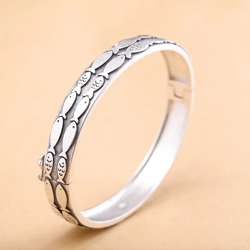 KJJEAXCMY Boutique jewelry Matte Handwork Foot Silver 990 Thai Silver Jewelry Women's Concubine Fish Bracelet