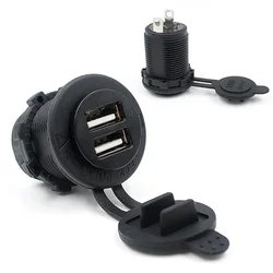 DC 12V / 24V Car Cigarette Lighter Socket Universal Dual USB Car Charger Power Adapter Recessed Car Accessories 5V 2.1A