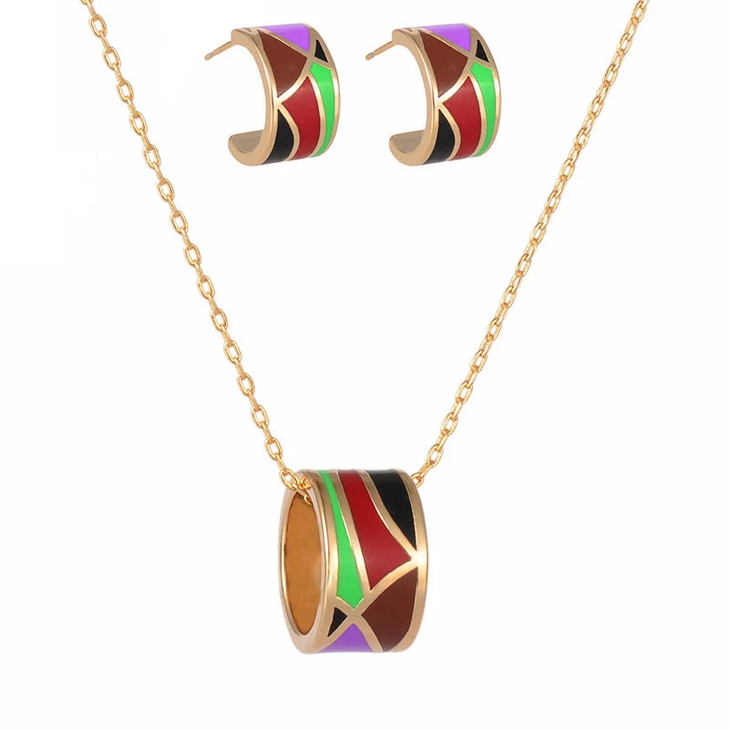 

Promotions New Arrival High Quality Small Women Enamel Jewelry Sets Elegant Filled Color Design (Necklace, Earring)