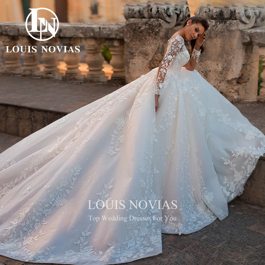 LOUIS NOVIAS Wedding Dresses For Women Gorgeous Beaded Princess Long Sleeve Sweetheart Lace Up Bridal Gown Vestidos De Novia