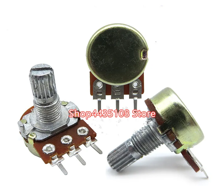 5pcs WH148 B1K B2K B5K B10K B20K B50K B100K B500K 3Pin 15mm Shaft Amplifier Dual Stereo Potentiometer 1K 2K 5K 10K 50K 100K 500K