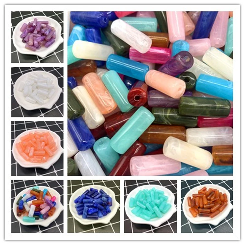 New 8x20 mm Acrylic Clouds Beads Effect Cylinder Beads Spacer Loose Beads Craft For DIY Jewelry Accessories