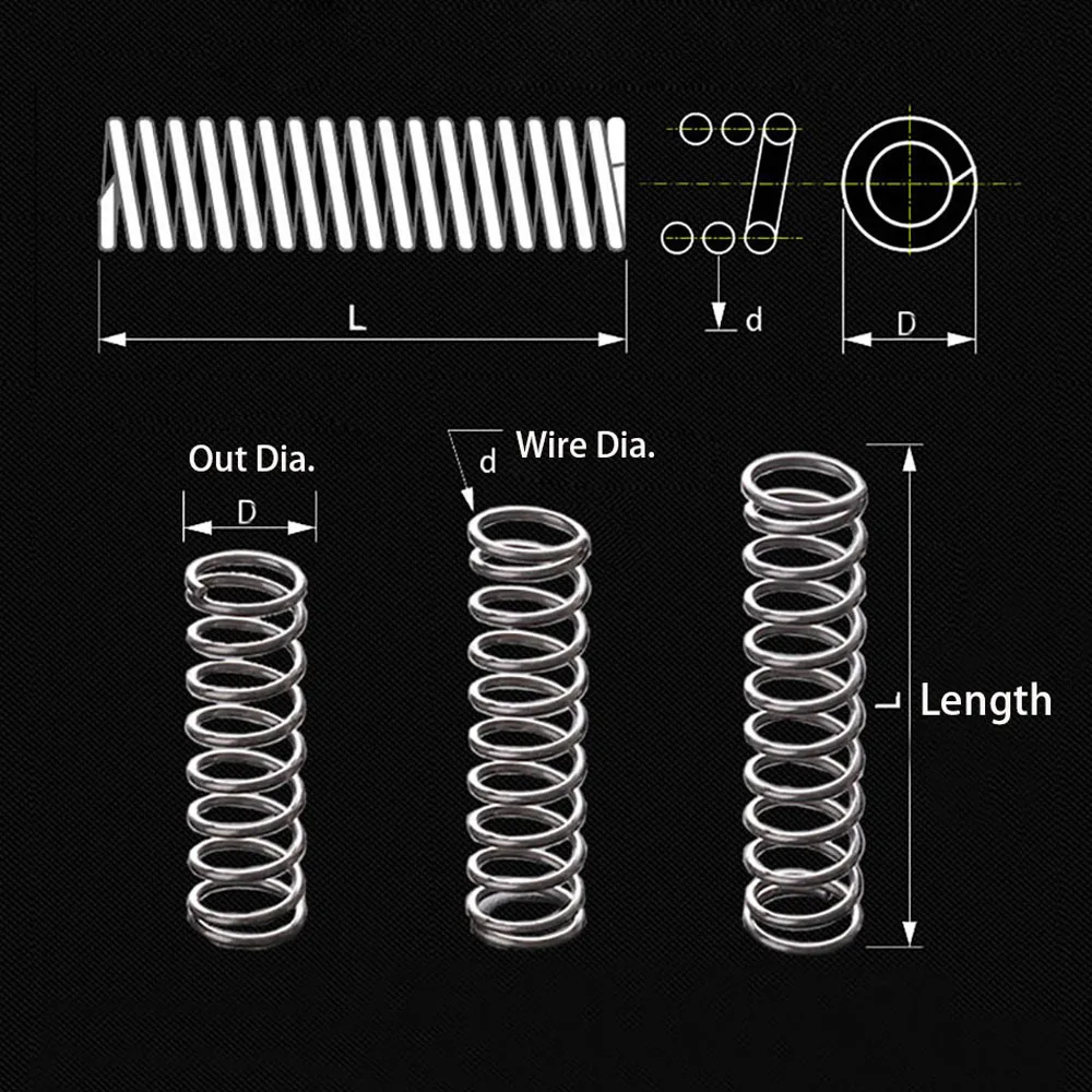 5pcs Wire Diameter 0.8mm 304 Stainless Steel Compression Springs Pressure Spring Length 60mm/70mm/80mm/90mm/100mm OD 6/8/10/12mm