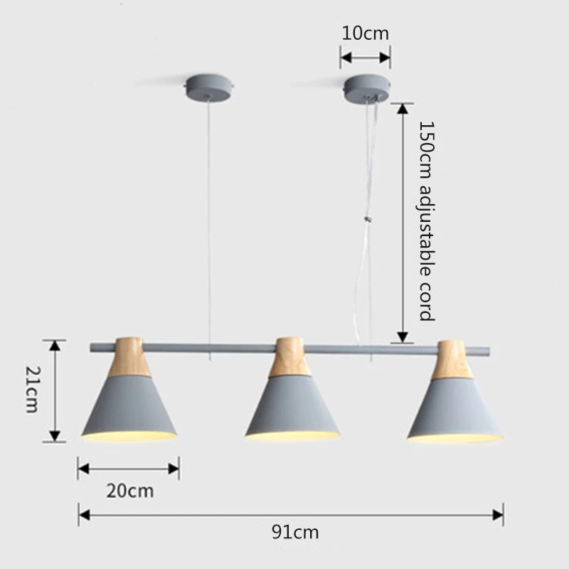 Nordic simple personality 3 lights solid wood chandelier E27/E26 bar coffee creative iron restaurant living room color led fixtu