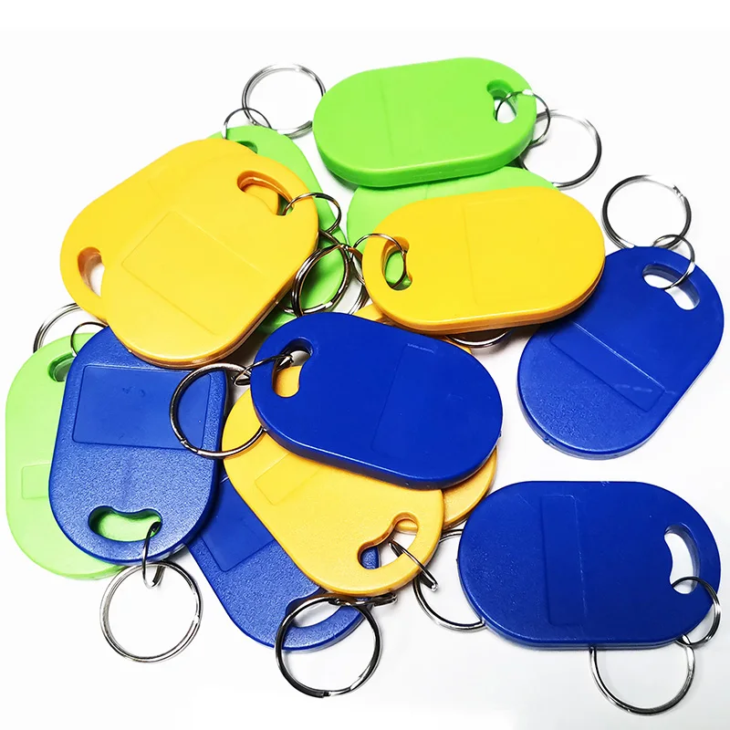 1000pcs RFID Key Fobs 13.56MHz Proximity ABS Key IC Tags Token Ring NFC 1k Rewritable China Fudan S50 1K Chip Blue Yellow Green