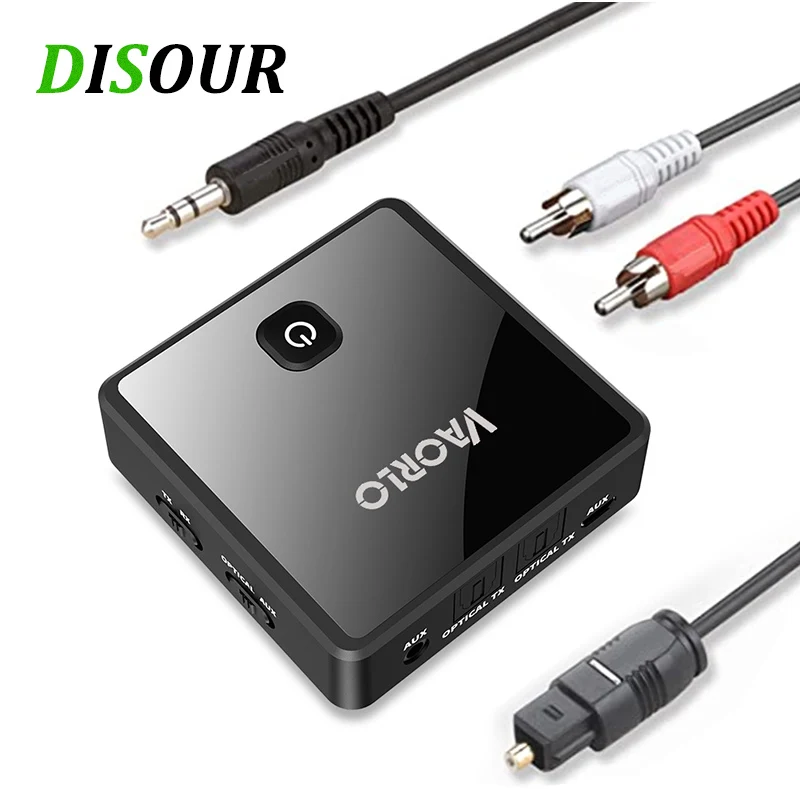 DISOUR Low Latency Multipoint Bluetooth 5.0 Audio Transmitter Receiver SPDIF Optical 3.5mm AUX RCA Stereo Wireless Adapter TV PC